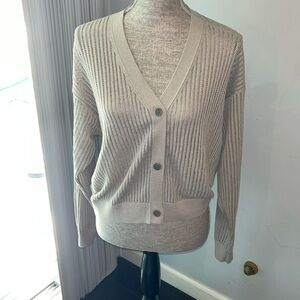 Uniqlo Linen Cotton Mesh Cardigan Sweater size Large tan color